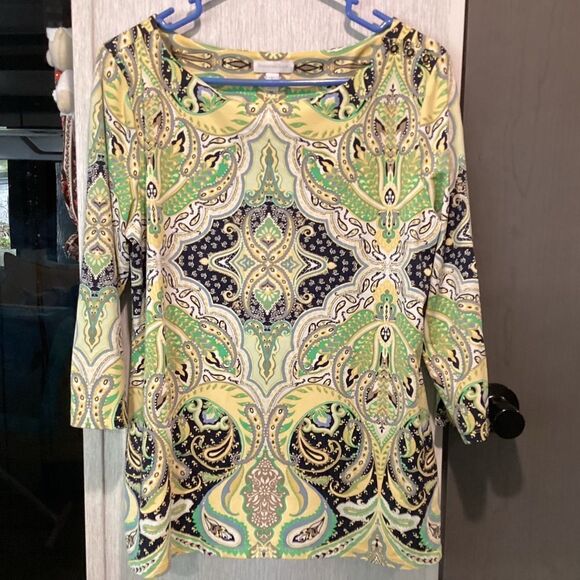 NWOT. Charter Club Women’s L Nylon & Spandex Print 3/4 Sleeve Top - Picture 1 of 9